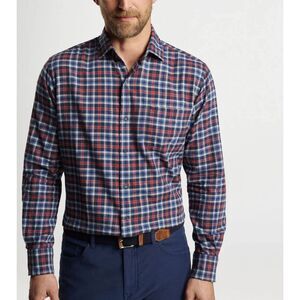 PETER MILLAR Shirt Mens Small Blue Red Plaid Button Up Cotton GANDER Sport $160